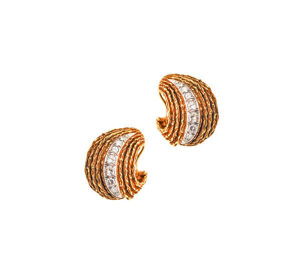 ERWIN PEARL 1970 Modernist Clips Earrings In 18Kt Gold With 1.66 Ctw Diamonds