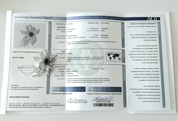 -Art Deco 1930 Certified Pendant Brooch In Platinum With 17.72 Ctw In Diamonds And Emerald