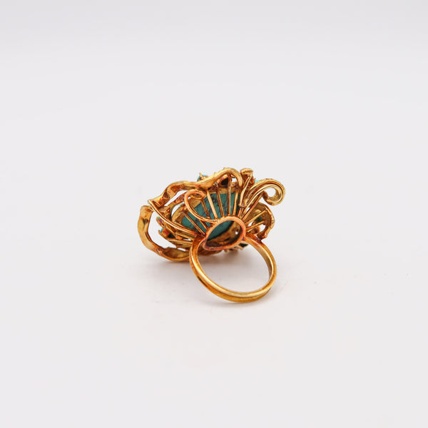 -Retro Modern 1960  Italian Free Form Cocktail Ring In 18Kt Gold With Turquoises