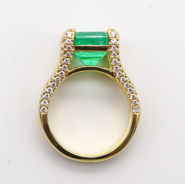 GIA CERTIFIED Cocktail Ring In 18Kt Gold With 6.58 Ctw In Emerald & Diamonds