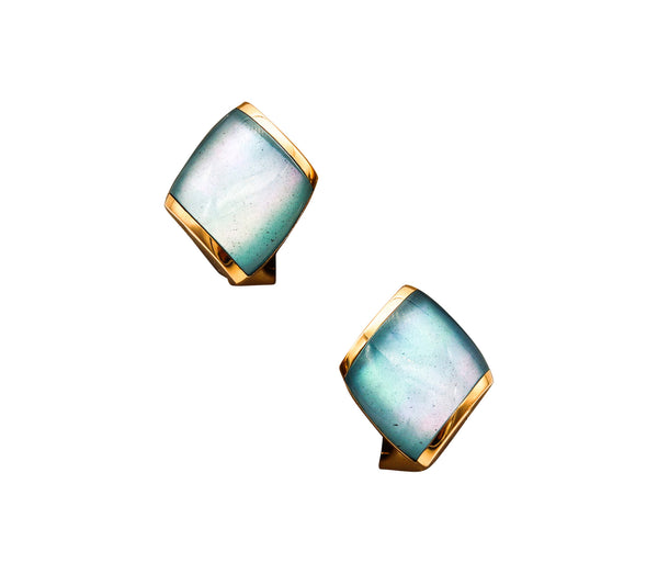 VHERNIER Milano Plateau Clips-On Earrings In Solid 18Kt Yellow Gold With Blue Quartz