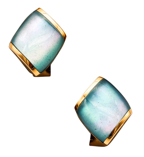 VHERNIER Milano Plateau Clips-On Earrings In Solid 18Kt Yellow Gold With Blue Quartz