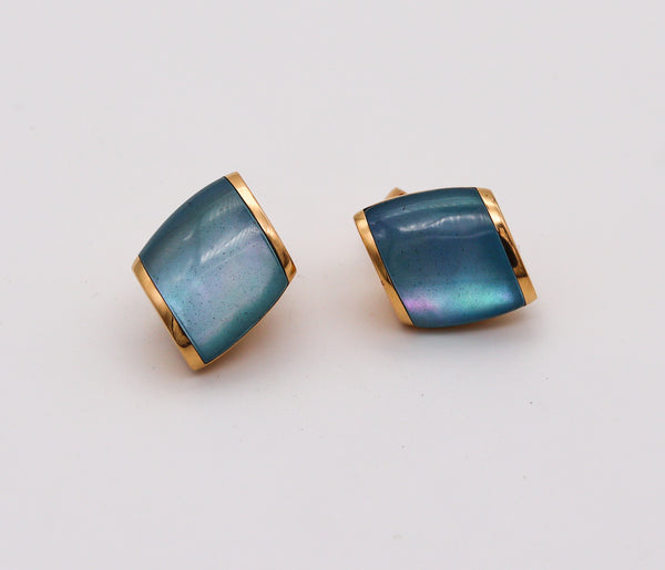 VHERNIER Milano Plateau Clips-On Earrings In Solid 18Kt Yellow Gold With Blue Quartz