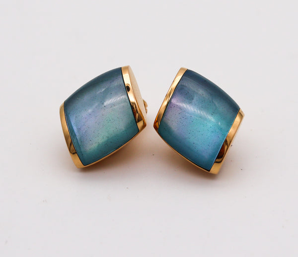 VHERNIER Milano Plateau Clips-On Earrings In Solid 18Kt Yellow Gold With Blue Quartz
