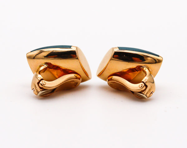 VHERNIER Milano Plateau Clips-On Earrings In Solid 18Kt Yellow Gold With Blue Quartz