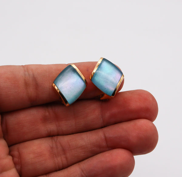 VHERNIER Milano Plateau Clips-On Earrings In Solid 18Kt Yellow Gold With Blue Quartz