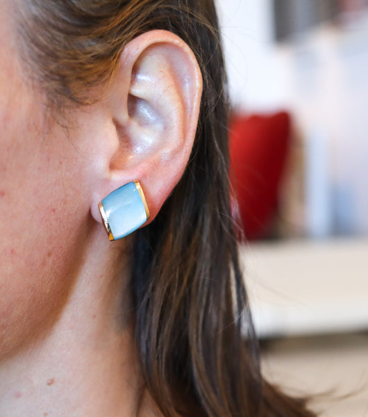 VHERNIER Milano Plateau Clips-On Earrings In Solid 18Kt Yellow Gold With Blue Quartz