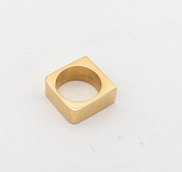 -Geometric 1970 Modernist Square Ring In 18Kt Yellow Gold With Inlaid Malachite