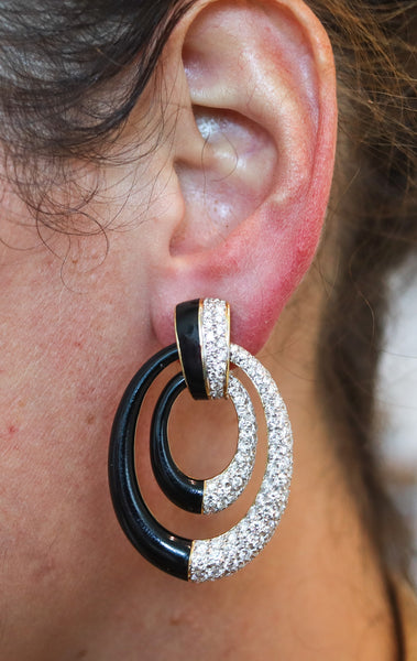 PERSEPHONE Enameled Dangle Earrings In 18Kt Gold With 8.19 Ctw Diamonds