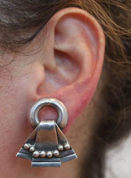 WILLIAM SPRATLING 1940 Taxco Deco Retro Earrings In .925 Sterling Silver