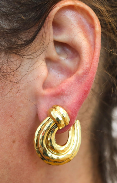 HENRY DUNAY New York Faceted Hoops Earrings In Solid 18Kt Yellow Gold