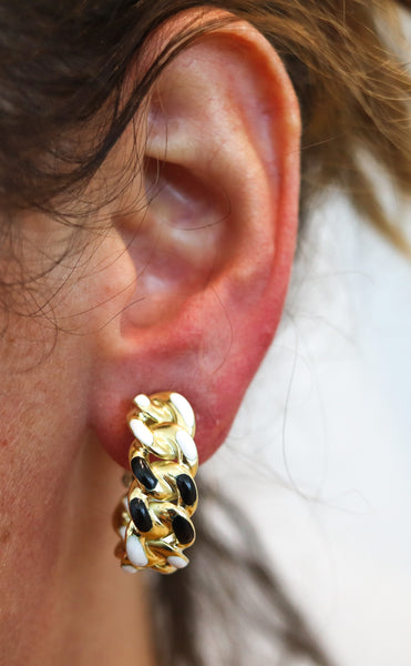 BVLGARI Roma 1970 Enameled Hoops Earrings In Solid 18Kt Yellow Gold