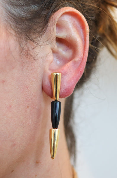 VHERNIER Milano Calla Dangle Drop Clips-On Earrings in 18 Kt Yellow Gold & Onyx