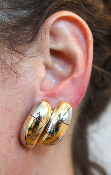 MICHAEL BONDANZA Geometric Clips-On Earrings In Platinum & 18Kt Yellow Gold