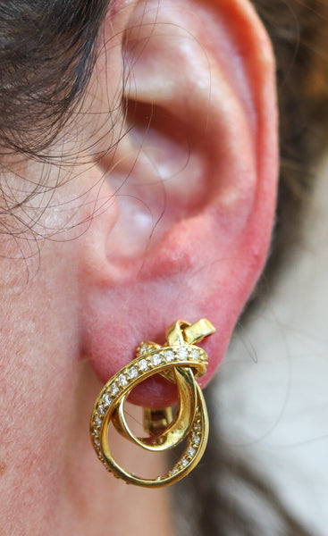 GUCCI 1970 Horse-Whip Clips Earrings In Solid 18Kt Yellow Gold & 1.68 Ctw Diamonds