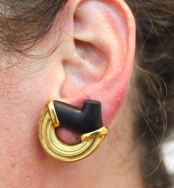 CHRISTOPHER WALLING Clips Earrings In 18Kt Gold With Carved Ebony Woods