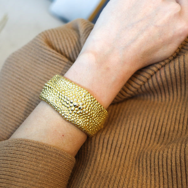 FRED Paris 1970 Textured Galluchat Cuff Bracelet In Solid 18Kt Yellow Gold