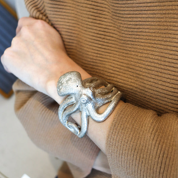 OCTOPUS Italian Sculptural Massive Cuff Bracelet In Solid .925 Sterling Silver
