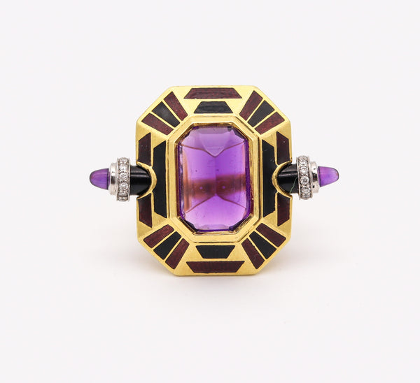 CARTIER Paris Art Deco Enameled Cocktail Ring 18Kt Gold With Diamonds & Gemstones