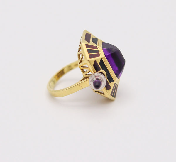 CARTIER Paris Art Deco Enameled Cocktail Ring 18Kt Gold With Diamonds & Gemstones