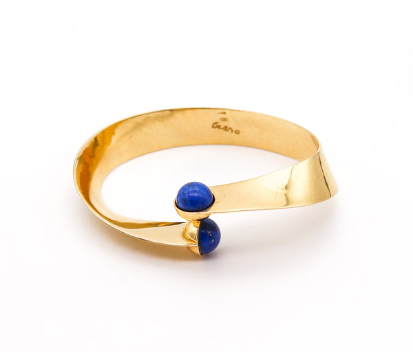 CLETO MUNARI 1980 Sculptural Geometric Cuff In 18Kt Yellow Gold With Lapis Lazuli