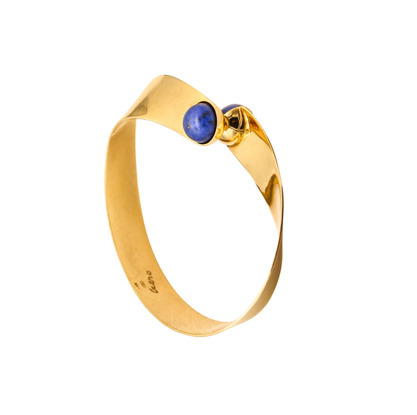 CLETO MUNARI 1980 Sculptural Geometric Cuff In 18Kt Yellow Gold With Lapis Lazuli