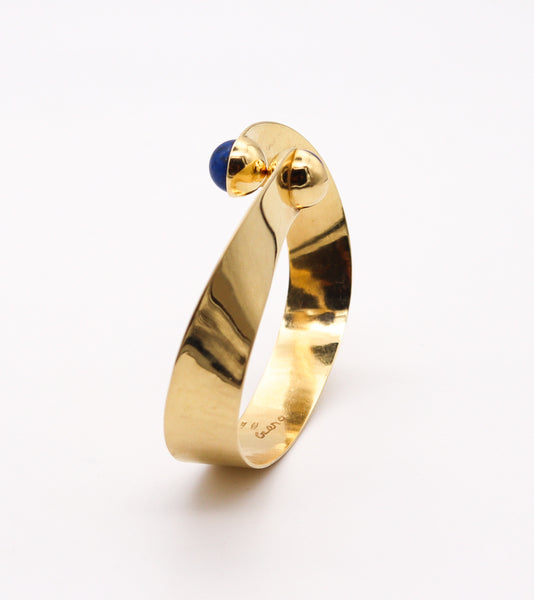 CLETO MUNARI 1980 Sculptural Geometric Cuff In 18Kt Yellow Gold With Lapis Lazuli