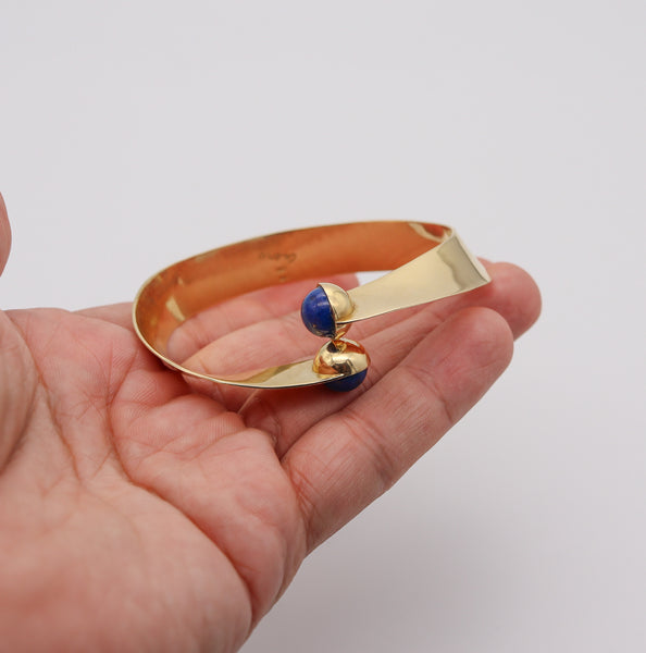 CLETO MUNARI 1980 Sculptural Geometric Cuff In 18Kt Yellow Gold With Lapis Lazuli