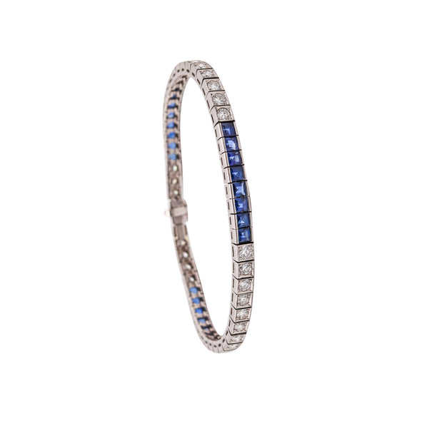 ART DECO 1930 Line Bracelet In Platinum With 9.24 Ctw In Diamonds And Sapphires
