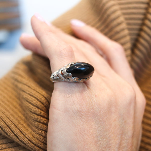 ETTORE PANELLI Basket Cocktail Ring In Solid 18Kt White Gold With Black Onyx