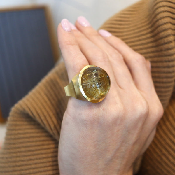 ANN ZIFF Tamsen Z Sculptural Artist Ring In 18Kt Yellow Gold With Rutilated Quartz