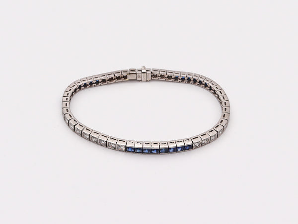 ART DECO 1930 Line Bracelet In Platinum With 9.24 Ctw In Diamonds And Sapphires