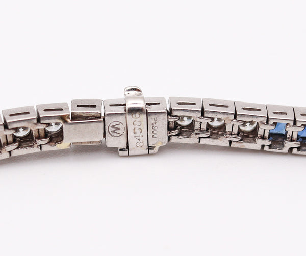ART DECO 1930 Line Bracelet In Platinum With 9.24 Ctw In Diamonds And Sapphires