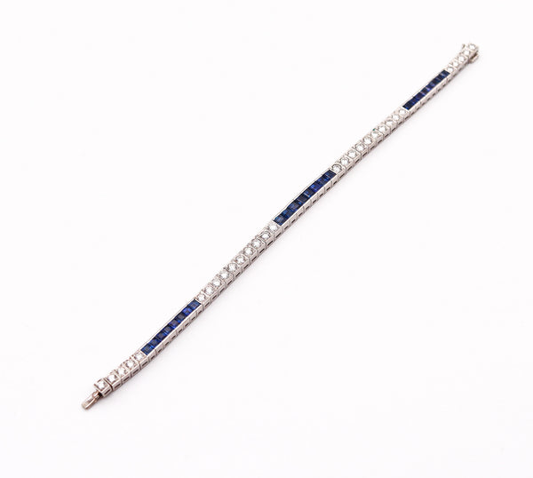 ART DECO 1930 Line Bracelet In Platinum With 9.24 Ctw In Diamonds And Sapphires