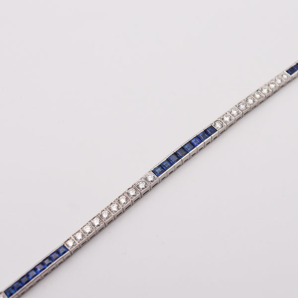 ART DECO 1930 Line Bracelet In Platinum With 9.24 Ctw In Diamonds And Sapphires