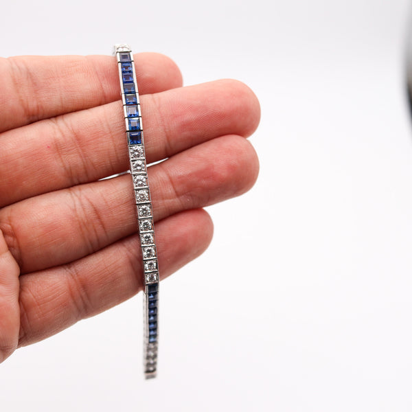 ART DECO 1930 Line Bracelet In Platinum With 9.24 Ctw In Diamonds And Sapphires