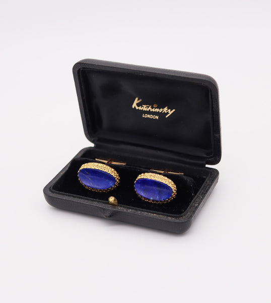 KUTCHINSKY 1970 London Pair of Cufflinks In 18Kt Yellow Gold With Lapis Lazuli
