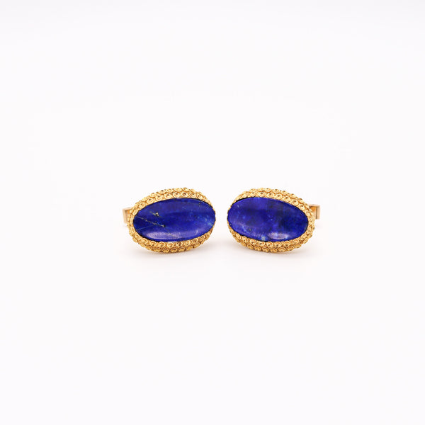 KUTCHINSKY 1970 London Pair of Cufflinks In 18Kt Yellow Gold With Lapis Lazuli