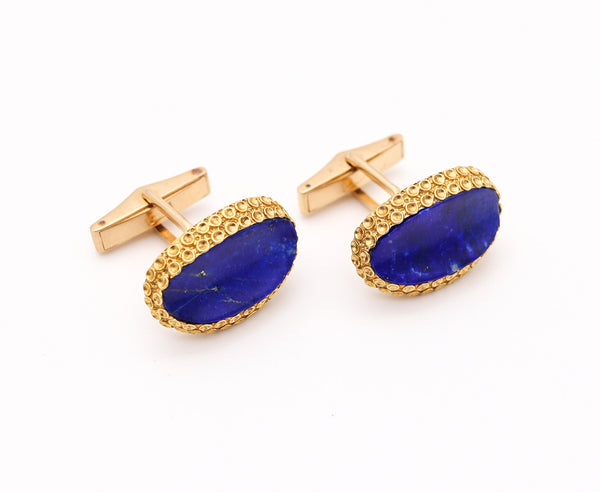 KUTCHINSKY 1970 London Pair of Cufflinks In 18Kt Yellow Gold With Lapis Lazuli
