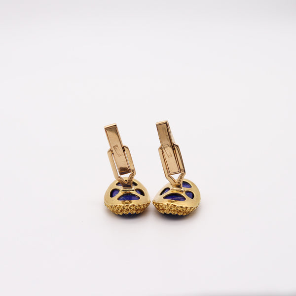 KUTCHINSKY 1970 London Pair of Cufflinks In 18Kt Yellow Gold With Lapis Lazuli
