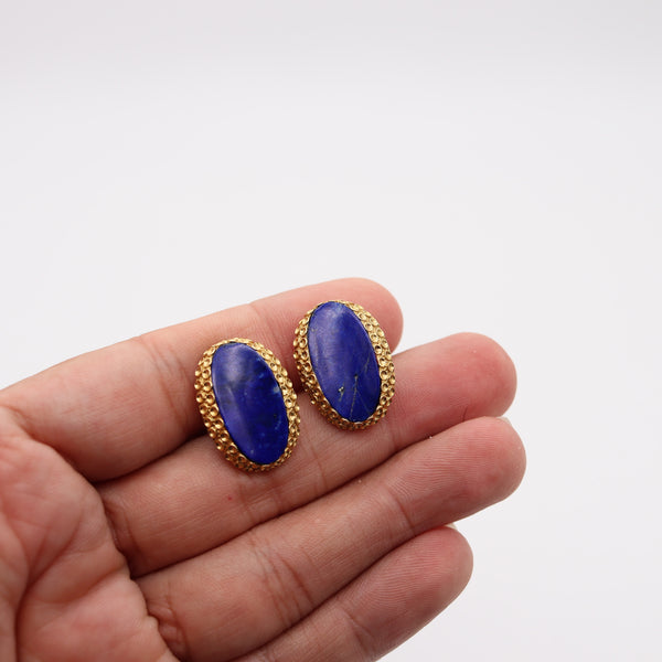 KUTCHINSKY 1970 London Pair of Cufflinks In 18Kt Yellow Gold With Lapis Lazuli