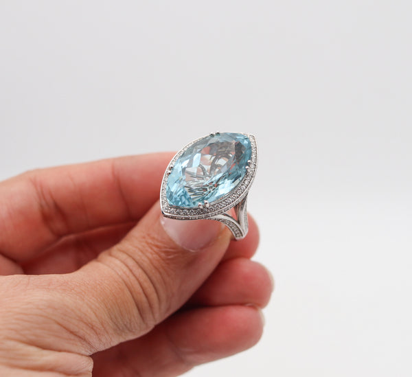 -Fred Leighton Cocktail Ring In 18Kt Gold With 26.77 Ctw In Diamonds And Aquamarine