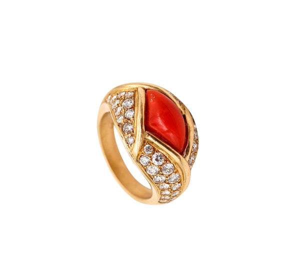 CARTIER Paris 1970 Ring In 18Kt Yellow Gold With 6.23 Cts In Diamonds & Coral