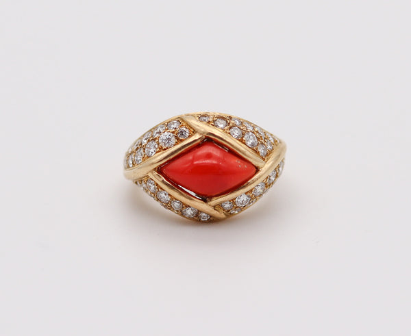 CARTIER Paris 1970 Ring In 18Kt Yellow Gold With 6.23 Cts In Diamonds & Coral
