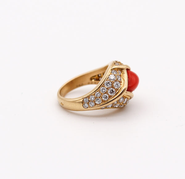 CARTIER Paris 1970 Ring In 18Kt Yellow Gold With 6.23 Cts In Diamonds & Coral