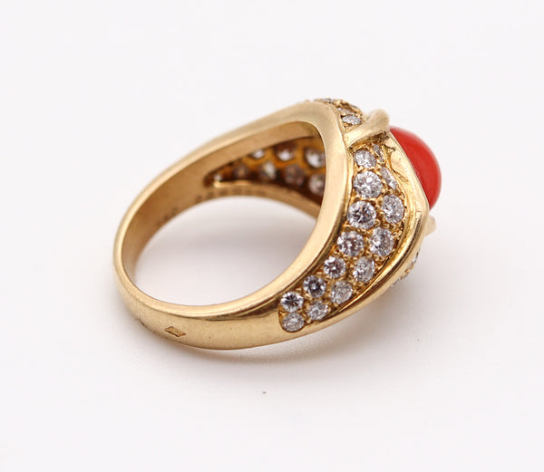 CARTIER Paris 1970 Ring In 18Kt Yellow Gold With 6.23 Cts In Diamonds & Coral