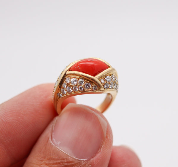 CARTIER Paris 1970 Ring In 18Kt Yellow Gold With 6.23 Cts In Diamonds & Coral