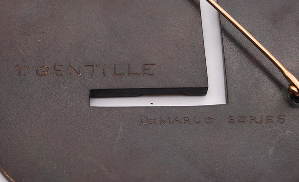 -Thomas Gentille 1970 Geometric Linear Pendant Brooch In Bronze And 18kt Gold