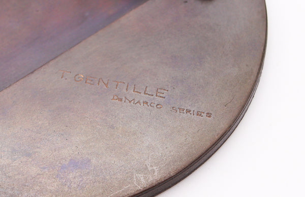 -Thomas Gentille 1970 Geometric Round Pendant Brooch In 18kt Gold And Bronze