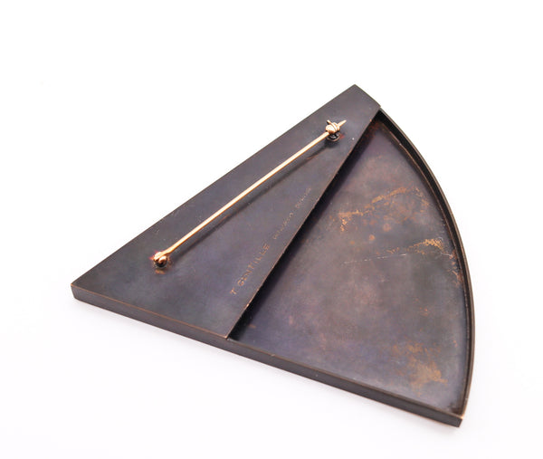 -Thomas Gentille 1970 Geometric Triangular Pendant Brooch In 18kt Gold And Bronze